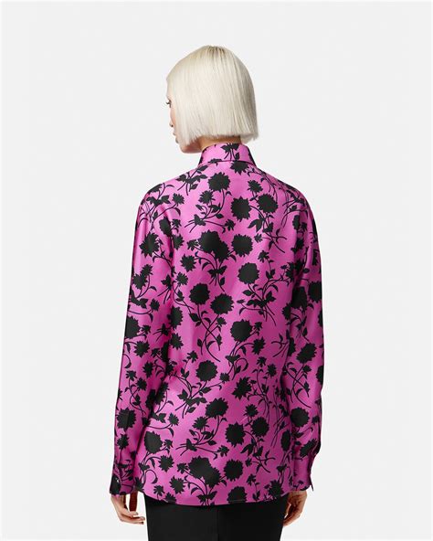 camicia versace fiori|Camicia in seta Floral Silhouette .